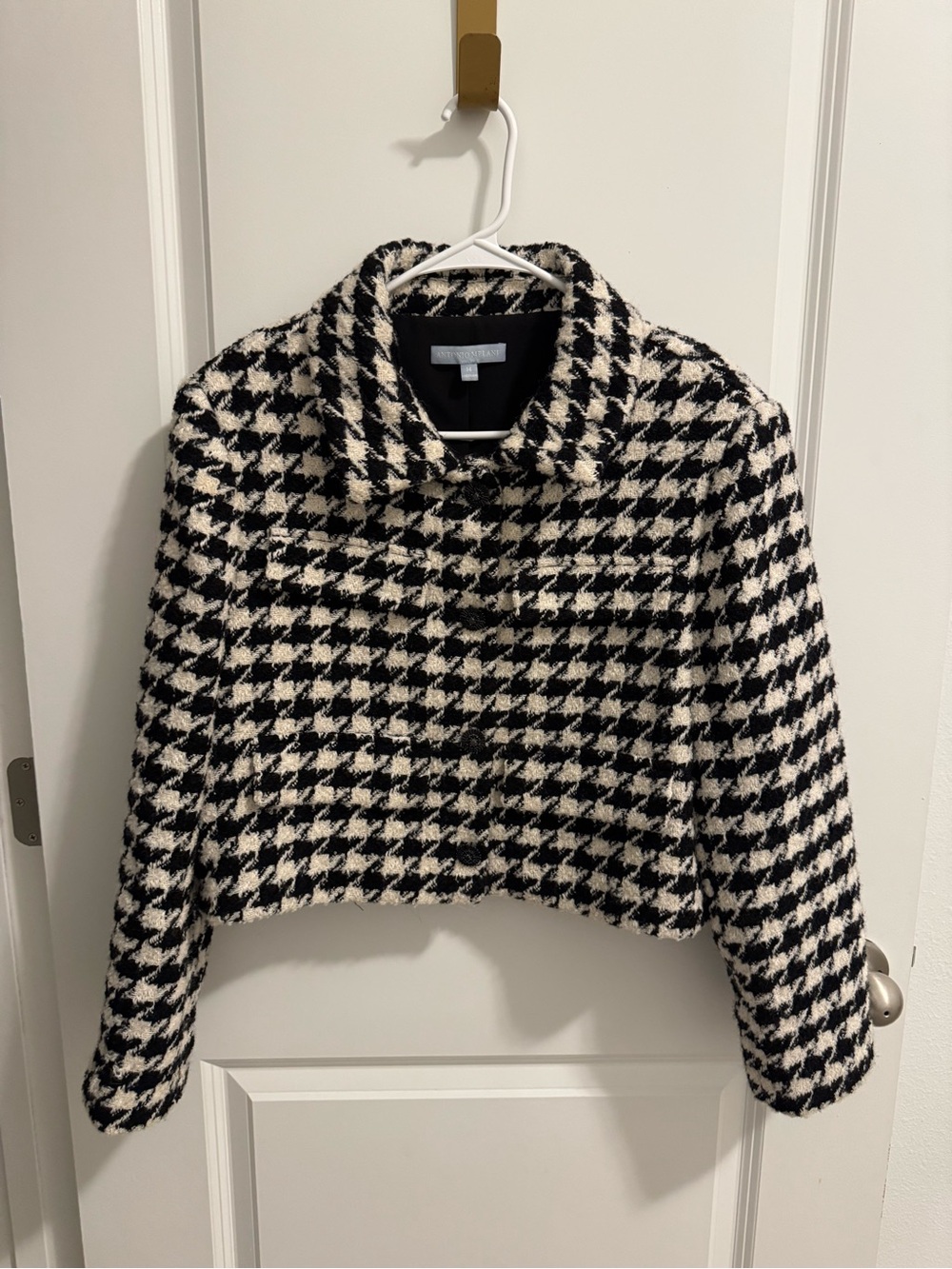 ANTONIO MELANI Black & White Houndstooth Cropped Jacket